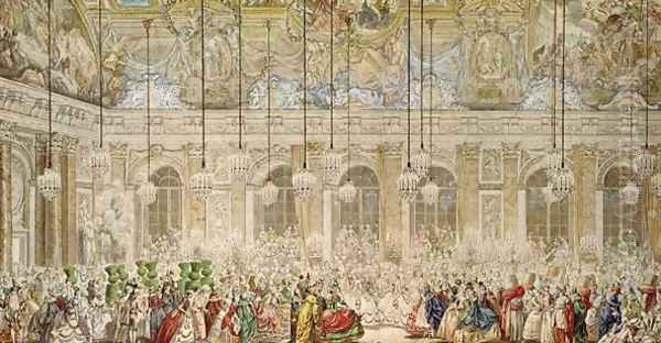 The Masked Ball at the Galerie des Glaces, 17th February 1745 Oil Painting by Charles-Nicolas II Cochin