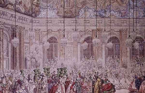 The Masked Ball at the Galerie des Glaces on the Occasion of the Marriage of the Dauphin to Marie-Therese, 17th February 1745 Oil Painting by Charles-Nicolas II Cochin