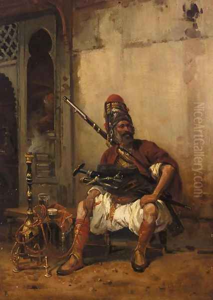 Bashi-Bazouk with Hookah Oil Painting by Stanislaus von Chlebowski