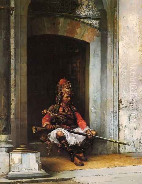 Seated Bashi-Bazouk with a Rifle Oil Painting by Stanislaus von Chlebowski