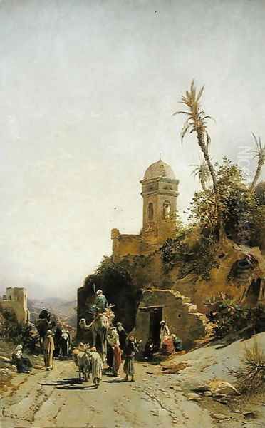 The Departing Caravan, Bethanin, c.1880 Oil Painting by Hermann David Solomon Corrodi