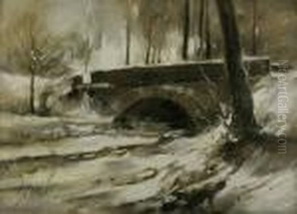 Brucke Uber Einen Vereisten Waldbach Oil Painting by Karl Hagemeister