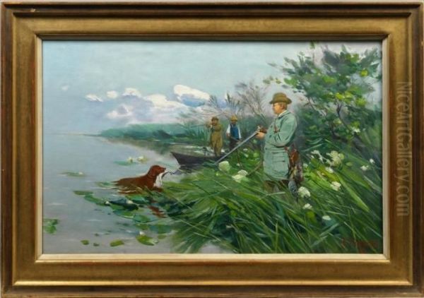 Entenjagd Am Schwielowsee Oil Painting by Karl Hagemeister