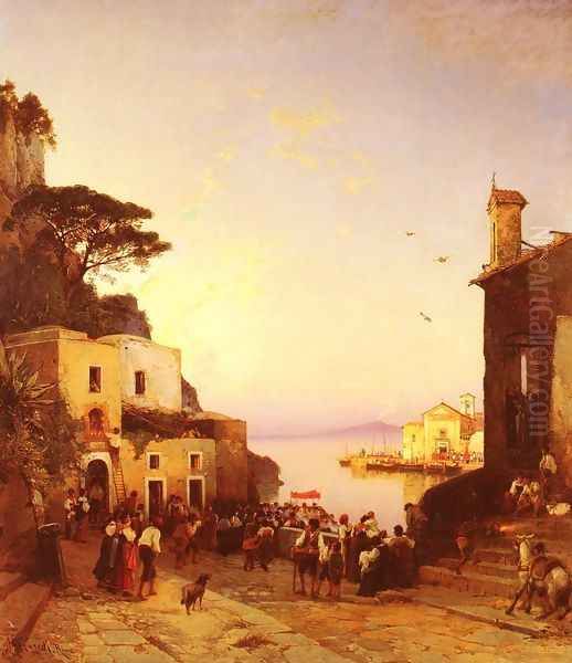 Processione A Sorrento (Procession to Sorrento) Oil Painting by Hermann David Solomon Corrodi