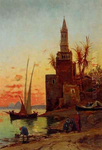 Sunset On The Nile Oil Painting by Hermann David Solomon Corrodi