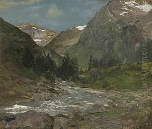 Alpenlandschaft Mit Gebirgsflus Oil Painting by Theodor Joseph Hagen