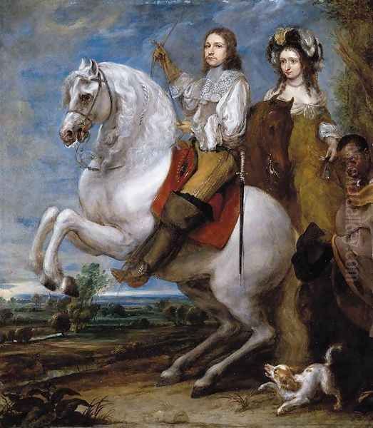 Equestrian Portrait of a Couple Oil Painting by Gonzales Coques