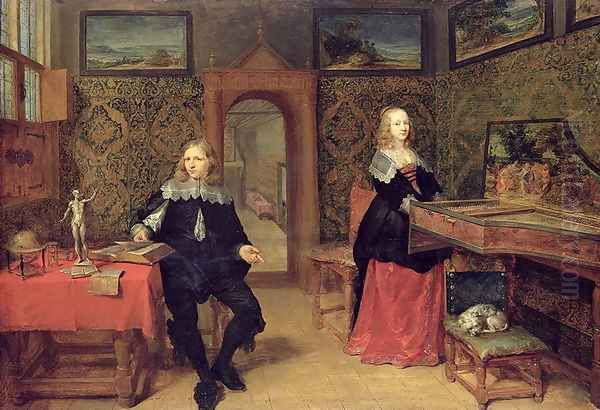 The Young Scholar and his Wife, 1640 Oil Painting by Gonzales Coques