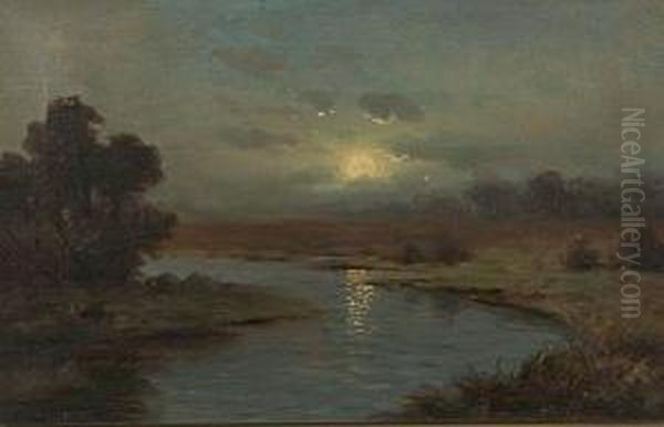 River In The Moonlight Oil Painting by Nels Hagerup