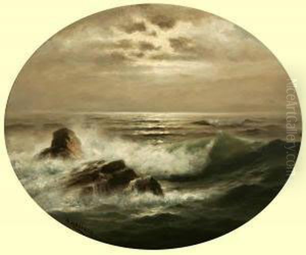 Moonlit Seascape Oil Painting by Nels Hagerup