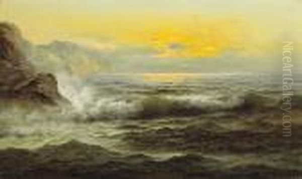 Waves At Sunset Oil Painting by Nels Hagerup