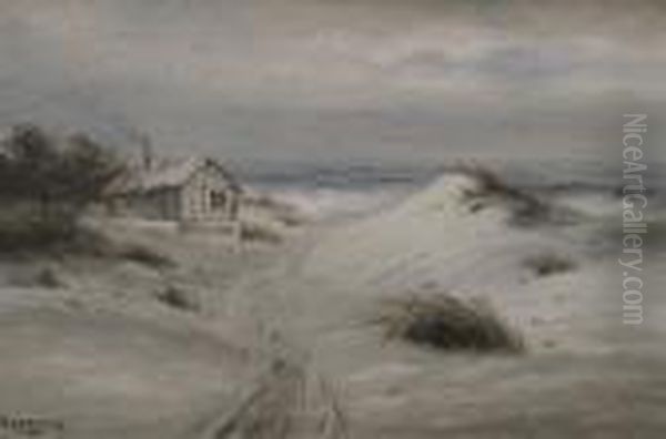 A Cottage On The Beach Oil Painting by Nels Hagerup