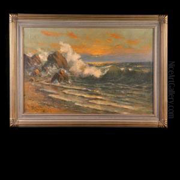 Crashing Surf At Sunset. Oil Painting by Nels Hagerup