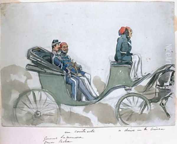 Un contraste: General La Marmora and Omar Pasha, a drive in the Crimea, from an album of paintings and sketches known as 'Cadogan's Crimea', 1854-56 Oil Painting by George Cadogan