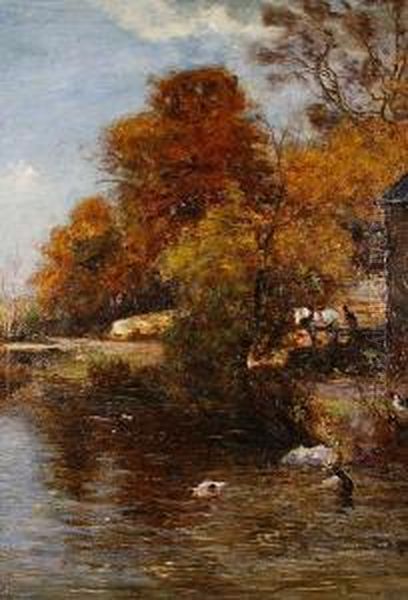 The Duck Pond Oil Painting by Joshua Anderson Hague