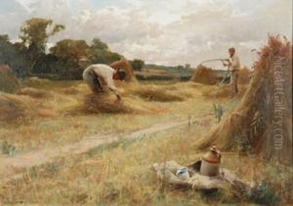 Two Figures In A Cornfield Oil Painting by Joshua Anderson Hague