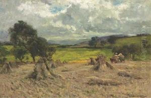 Hay Stacks Oil Painting by Joshua Anderson Hague