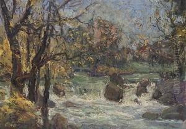 Eisbach.(englischer Garten,
 Munchen). Oil Painting by Karl Haider