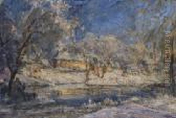 Winterlandschaft. Oil Painting by Karl Haider