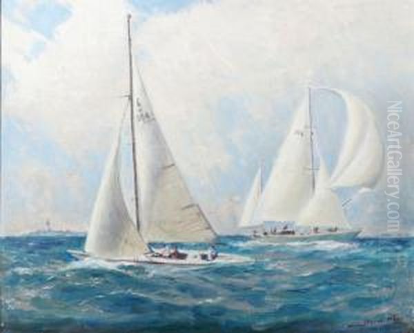 Segelbatar Utanfor Landsort Oil Painting by Axel Herman Haig