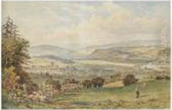 View Of Hexham; Summer Evening Oil Painting by Thomas Henry Hair