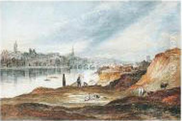 View Of Newcastle-upon-tyne From The Banks Of The Tyne Oil Painting by Thomas Henry Hair