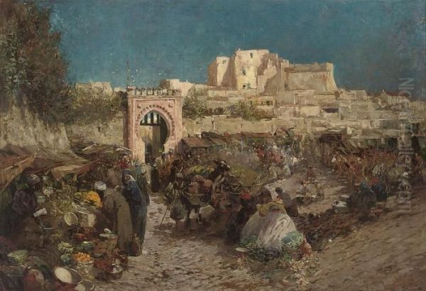 Bab El Souk, Tangiers Oil Painting by George Charles Haite