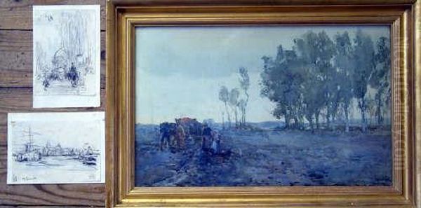 'outdoor Work' Signed And Dated 
1898, 12 X 19in. And Two Drawings; Off Greenwich & St Pauls Oil Painting by George Charles Haite