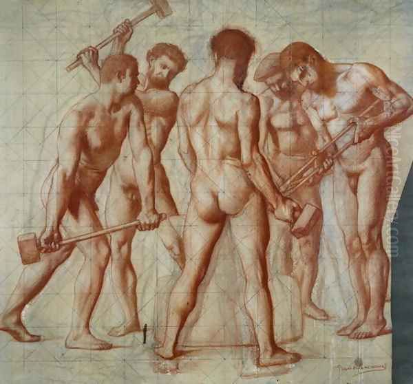 The Forgers, study for 'Allegorie du Travail' Oil Painting by Pierre Cecile Puvis de Chevannes