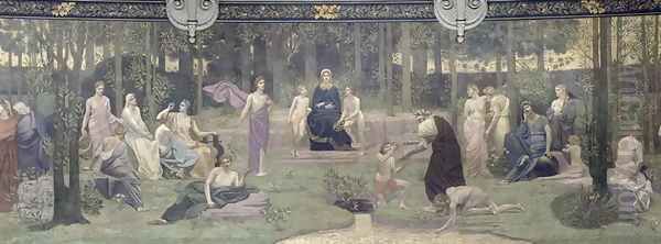 The Sacred Wood, allegorical mural in the Grand Amphitheatre, central detail of the Sorbonne, Eloquence, Poetry, the Life-Giving Source and Science, 1887-89 Oil Painting by Pierre Cecile Puvis de Chevannes