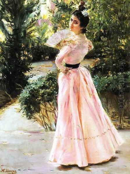 The Pink Fan Oil Painting by Jose Villegas y Cordero