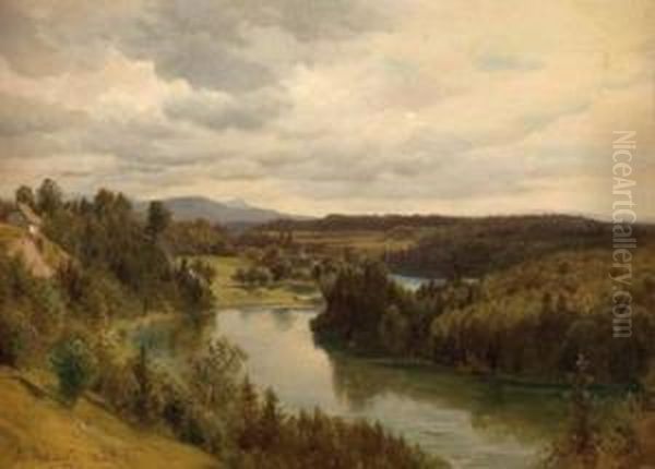 Flusslandschaft Oil Painting by Ludwig Halauska