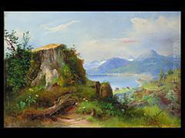 Blick Auf Einen See Oil Painting by Ludwig Halauska