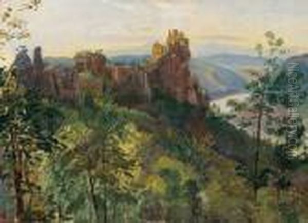 Veduta Della Rovina Di Aggstein Oil Painting by Ludwig Halauska