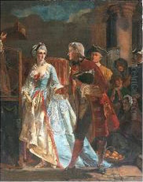 Aristocratic Lady In 18th Century Costume Arriving At The Theatre Oil Painting by Edward Matthew Hale