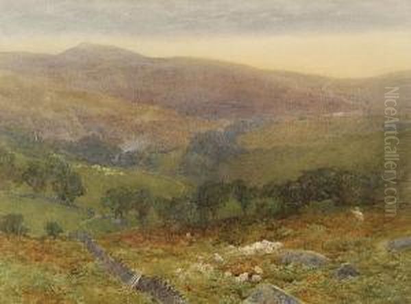 Sheep Grazing In A Mountainous Landscape Oil Painting by William Matthew Hale