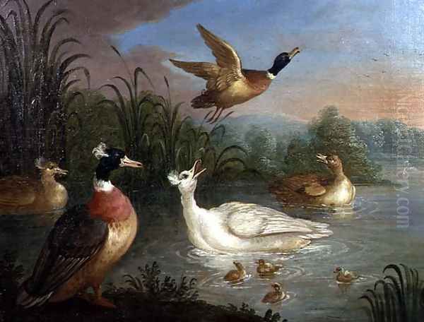 Ducks on a River Landscape Oil Painting by Marmaduke Craddock