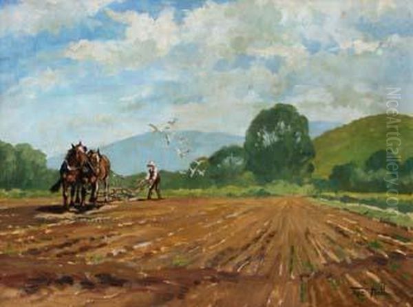 Ploughing Scene Oil Painting by Frederick Hall