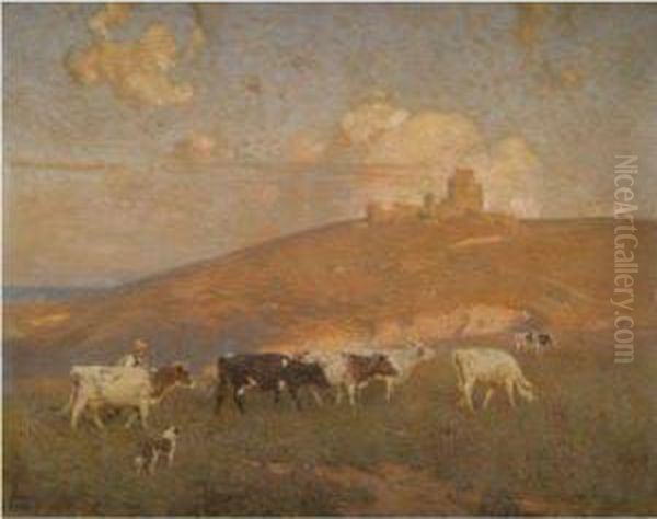 The Close Of Day; A Sussex Chalk Pit Oil Painting by Frederick Hall