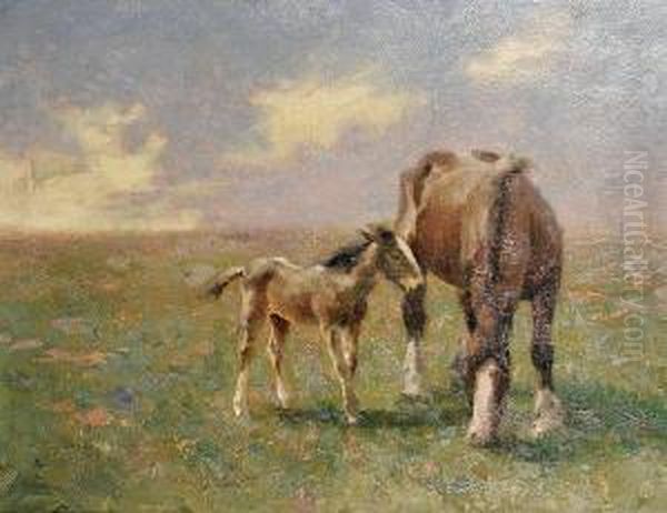 Horse And Foal Oil Painting by Frederick Hall