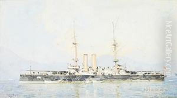 H.m.s Albion Oil Painting by Frederick Hall