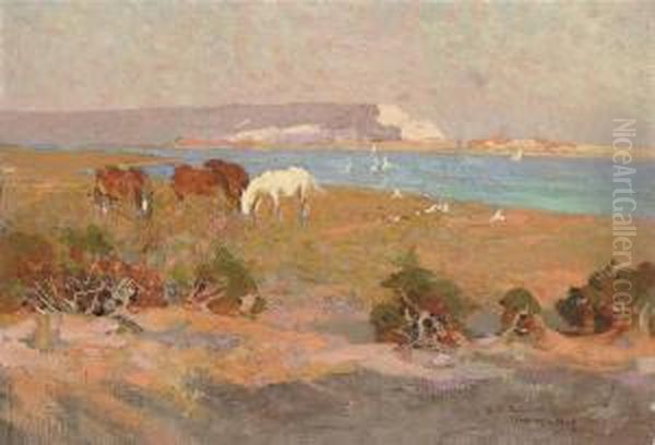 Horses By The Sea Oil Painting by Frederick Hall