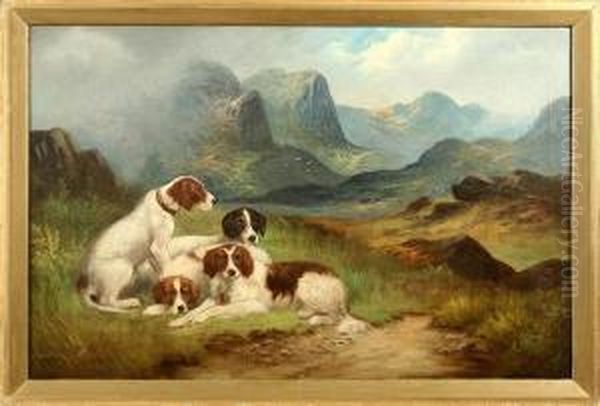 Englische Jagdhunde Im Schottischen Hochland Oil Painting by Frederick Hall