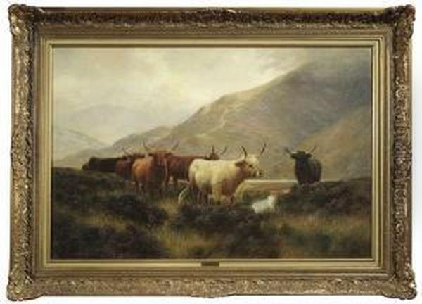 Cattle Herd Inthe Scottish Highlands Oil Painting by Frederick Hall