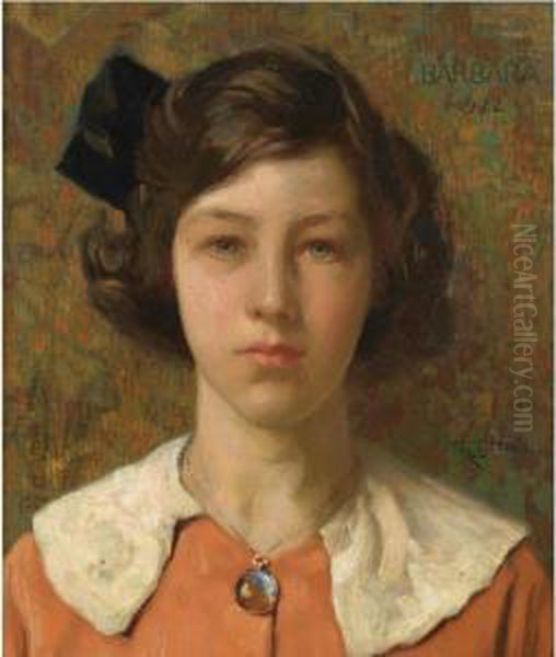 Portrait Of Barbara, The Artist's Daughter Oil Painting by Frederick Hall