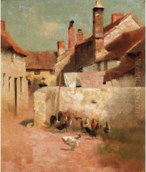 Farmyard Scene Oil Painting by Frederick Hall