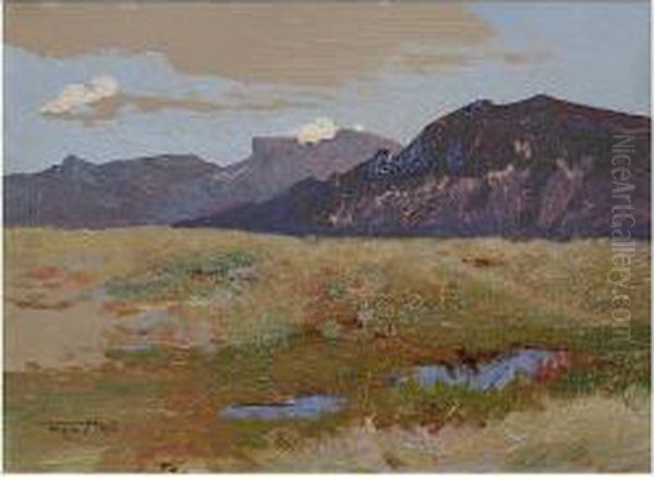 An Extensive Landscape, With Mountains In The Distance Oil Painting by Frederick Hall