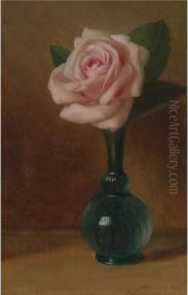 Still Life: Pink Rose In A Green Vase Oil Painting by George Henry Hall