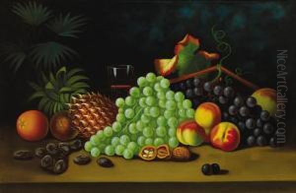 Still Life Pineapple, Grapes, Peaches And Walnuts Oil Painting by George Henry Hall