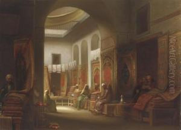 Inside The Carpet Bazaar Oil Painting by George Henry Hall